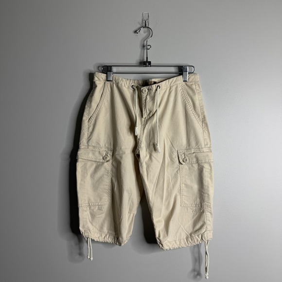 Prana Pants - Prana Cargo Shorts Womens 4 Beige Drawstring Hem Hiking Outdoor Pockets